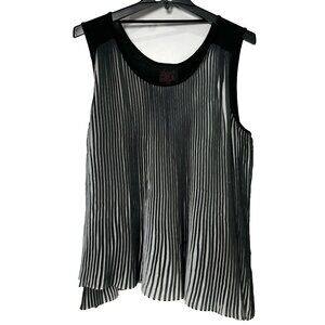 Black & White Pleated Sleeveless Tank French Blue Brand Women 2XL